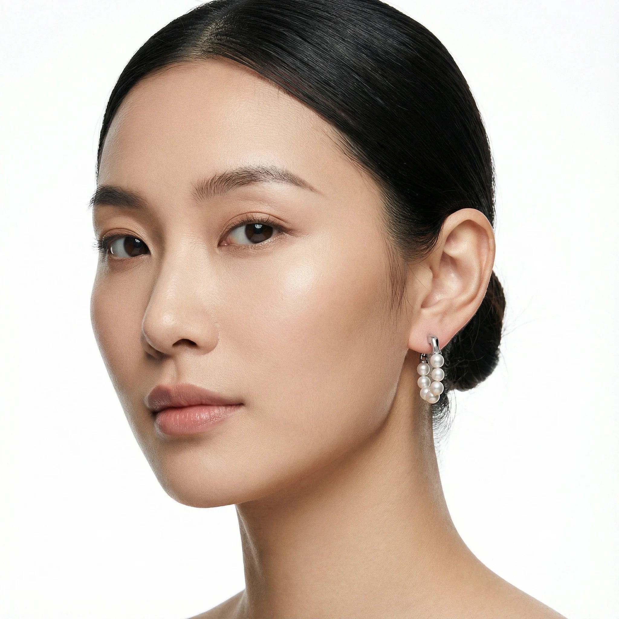 Pearl Hoop Drop White Freshwater Pearl Stud Earrings