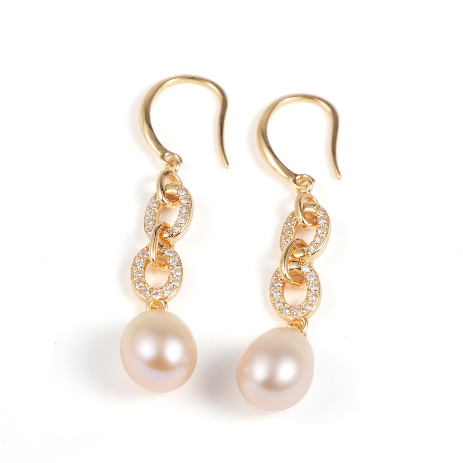 Linked-Oval Freshwater Pearl Hook Drop Earrings