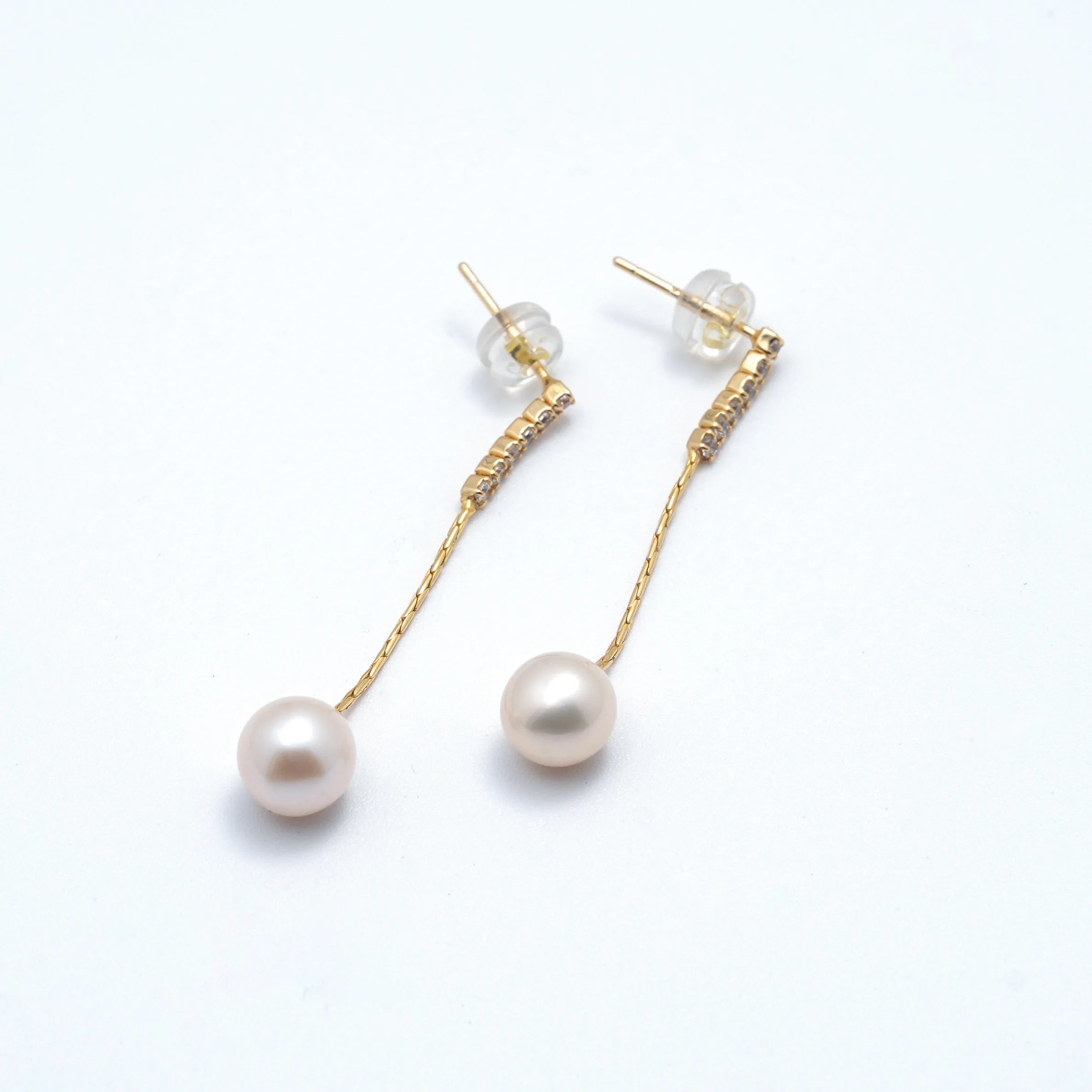 Pave-Bar Freshwater Pearl Stud Drop Earrings