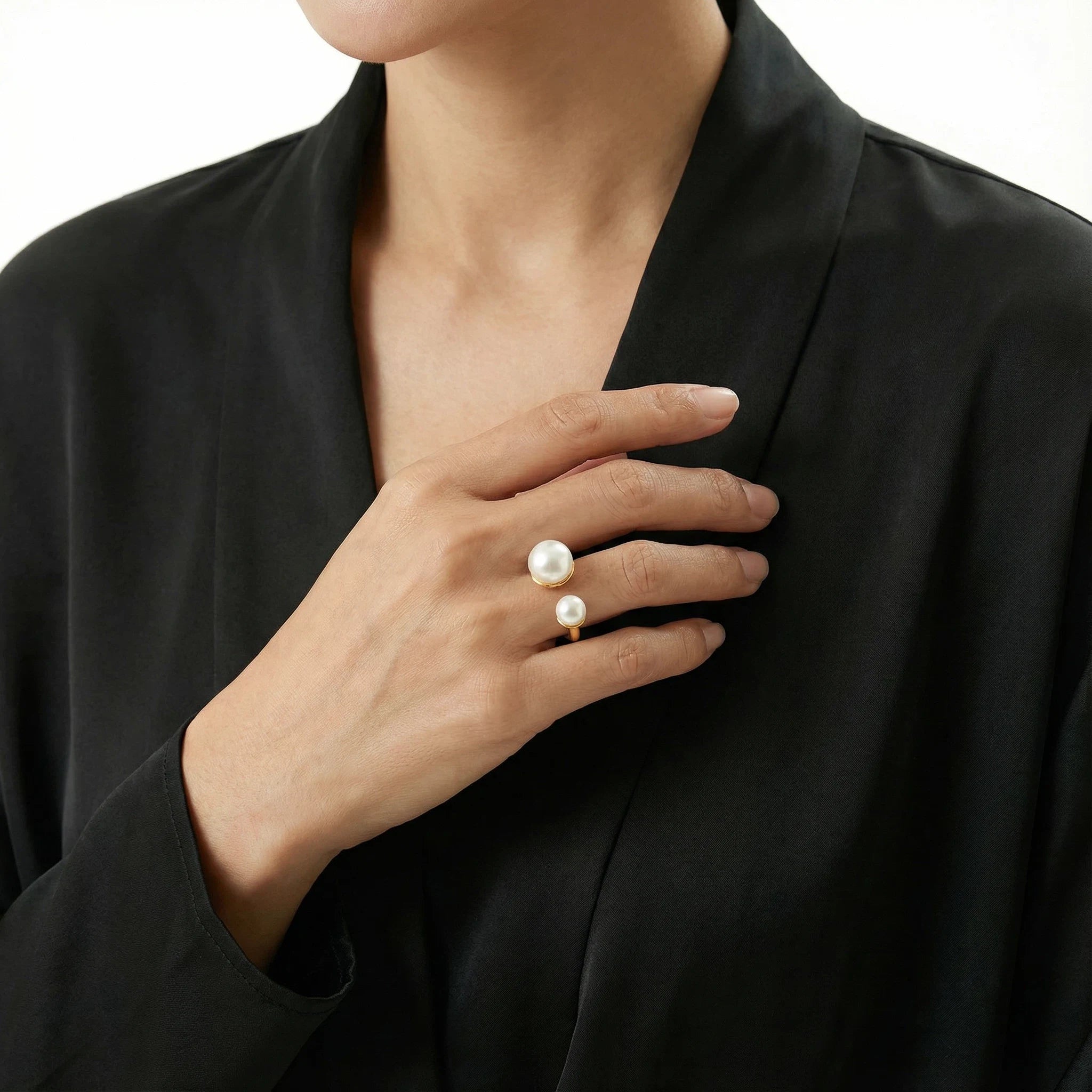 Double White Freshwater Pearl Ring