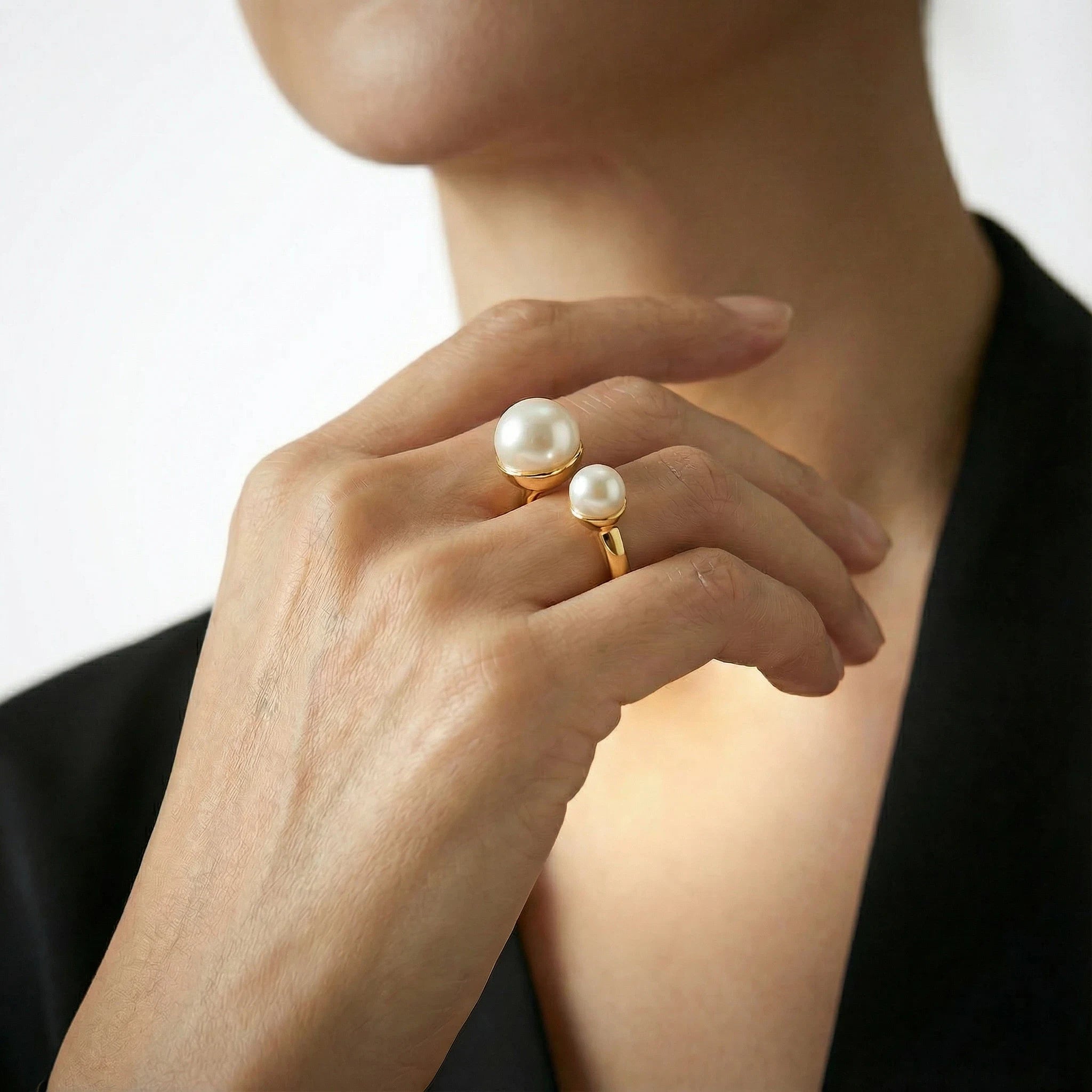 Double White Freshwater Pearl Ring