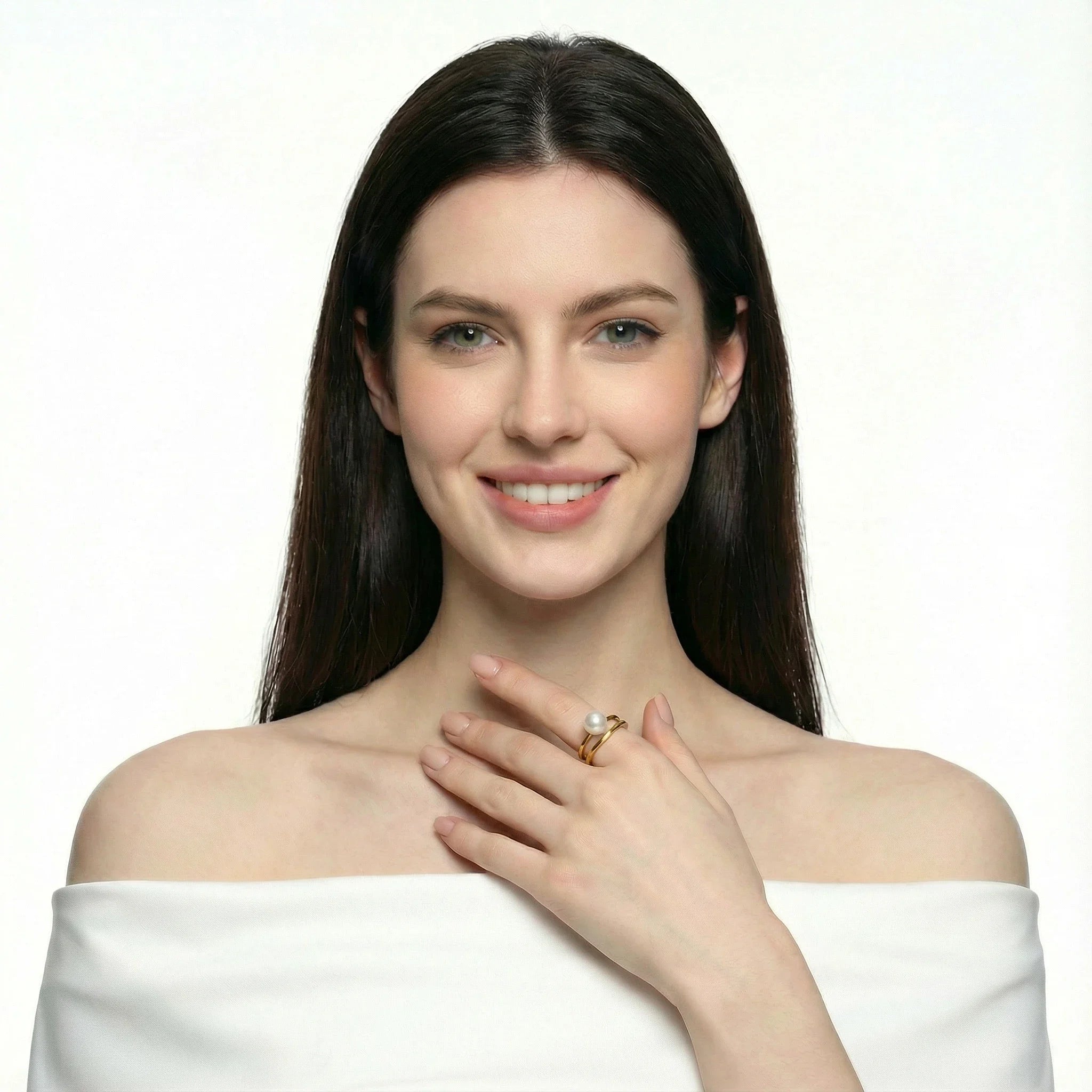 Double-Wave Freshwater Pearl Ring 7.5–8.5mm