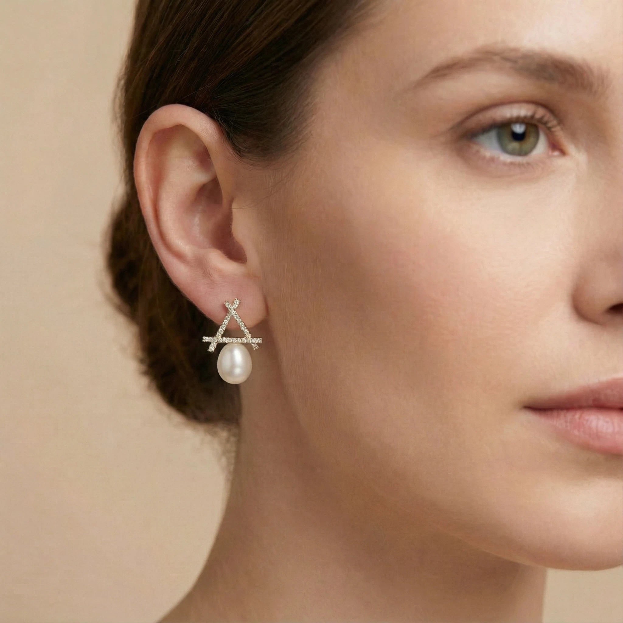 A-Frame White Freshwater Pearl Stud Earrings (8.5–9.5mm)