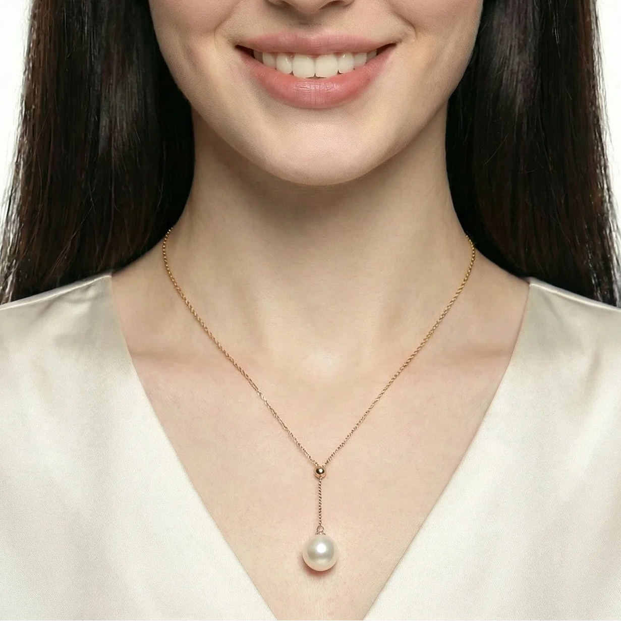 Y-Drop Lariat White Freshwater Pearl Pendant