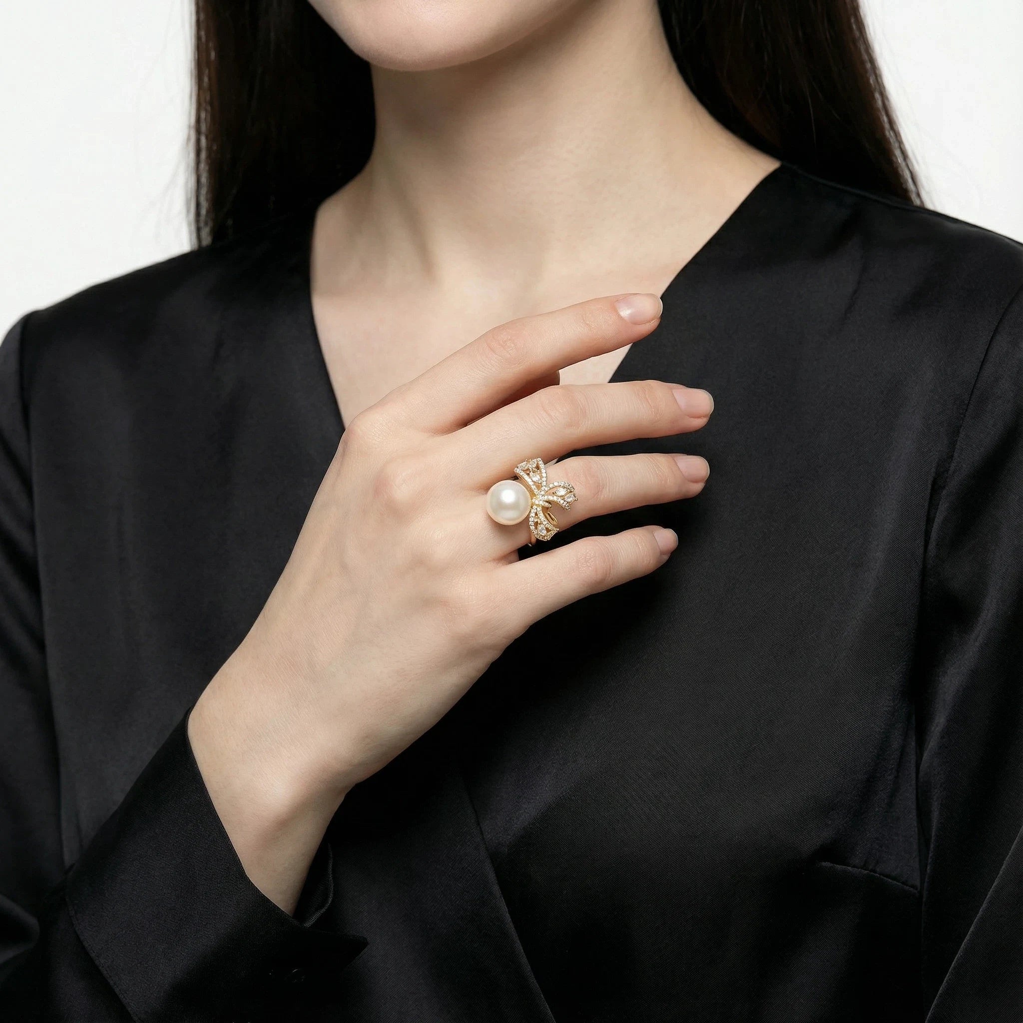 10.5-11.5mm Bow Freshwater pearl ring -AAA Quality