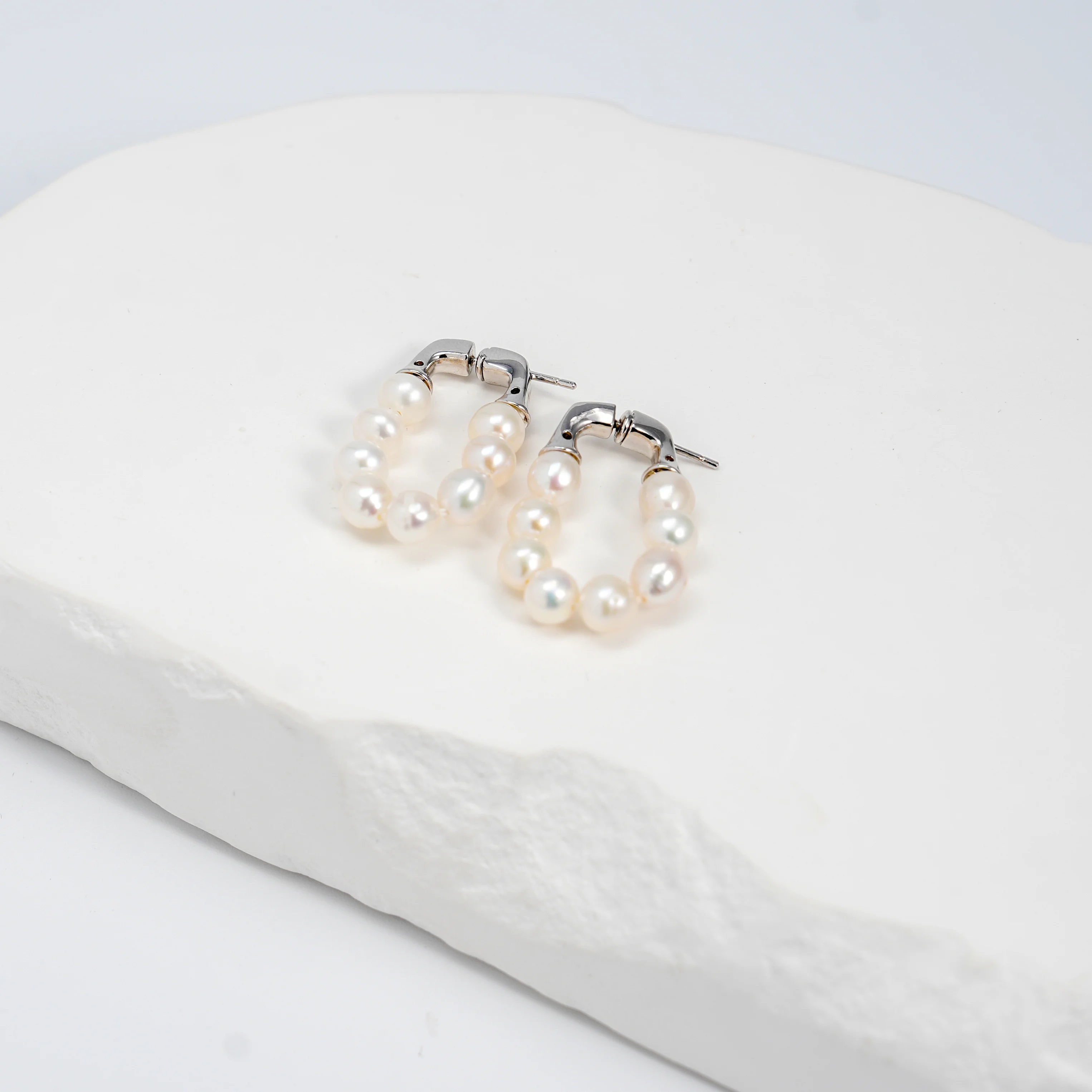 Pearl Hoop Drop White Freshwater Pearl Stud Earrings