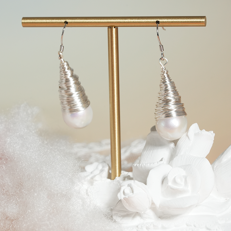 Aurora Teardrop Wire-Wrapped Pearl Earrings