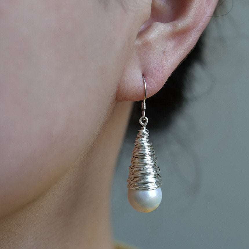 Aurora Teardrop Wire-Wrapped Pearl Earrings