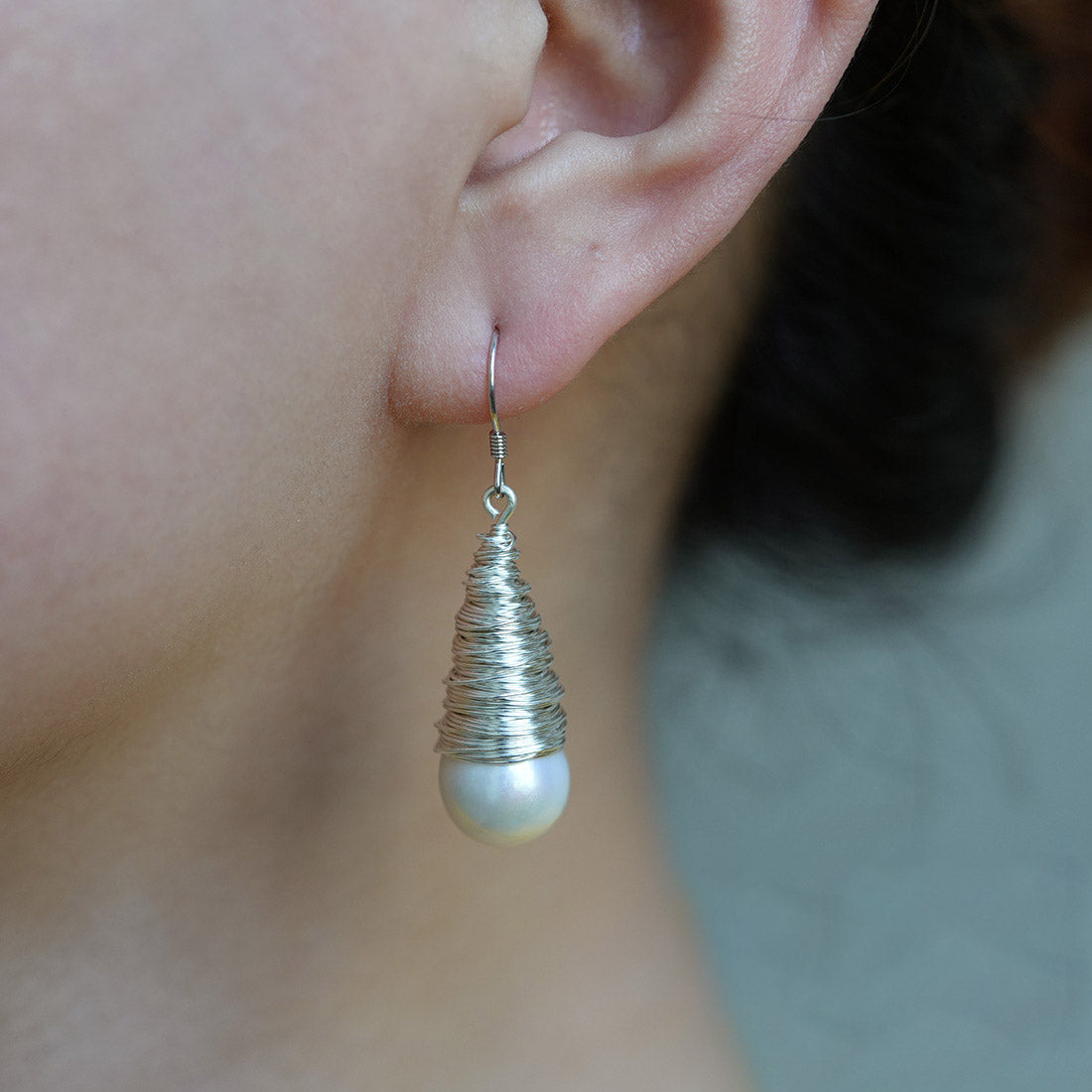 Aurora Teardrop Wire-Wrapped Pearl Earrings