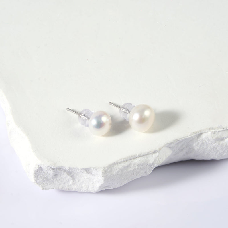 8mm White Freshwater Pearl Stud Earrings