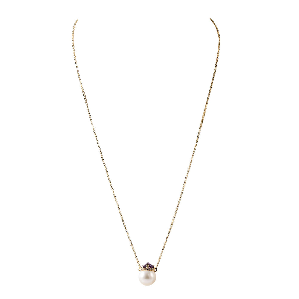 Crown-Top Purple Gem White Freshwater Pearl Pendant