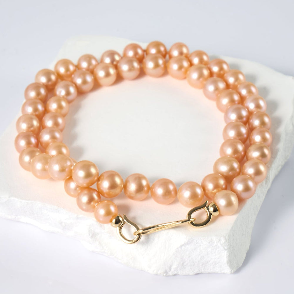 7-10.5mm Toggle Clasp Champagne Freshwater Pearl Necklace-AAA Quality