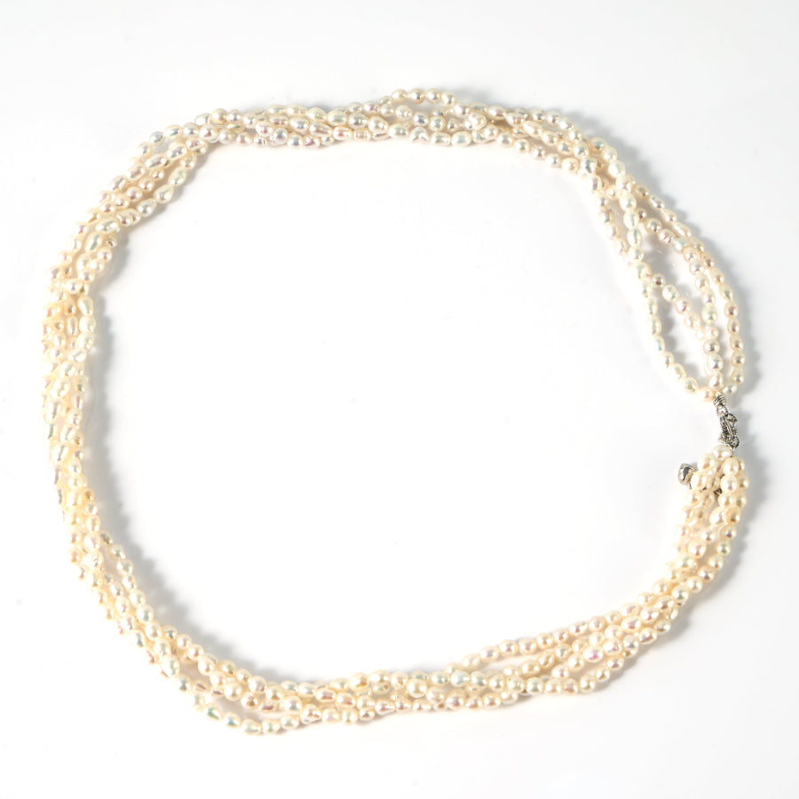 3.5–4mm Oval White Freshwater Pearl 4-Strand Necklace