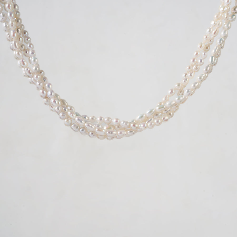 3.5–4mm Oval White Freshwater Pearl 4-Strand Necklace