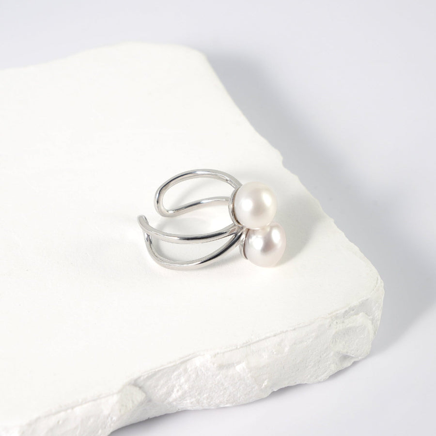 7.5-8.5mm Double White Freshwater Pearl Ring