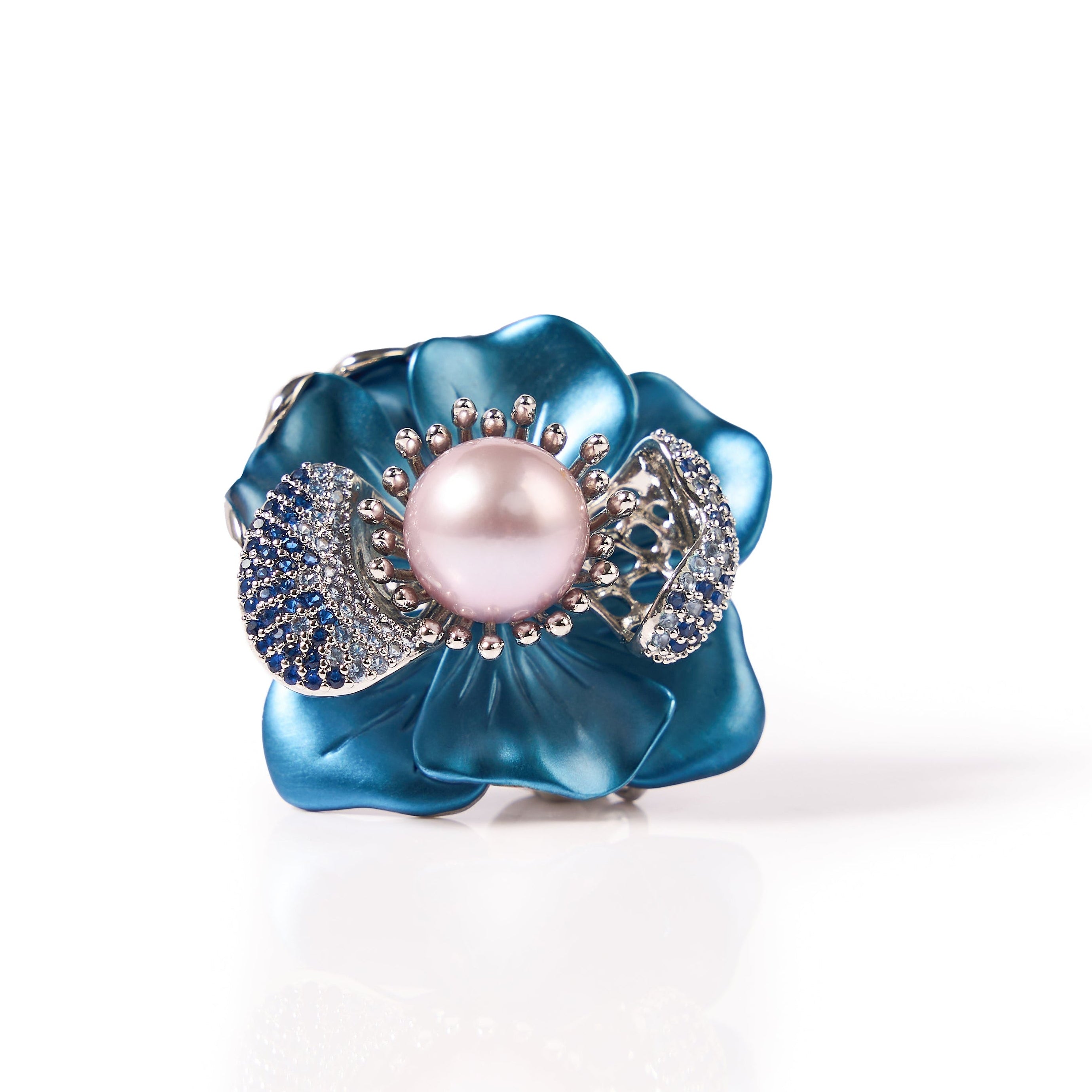 11-12mm Blue Floral Pearl Brooch-AAA Quality