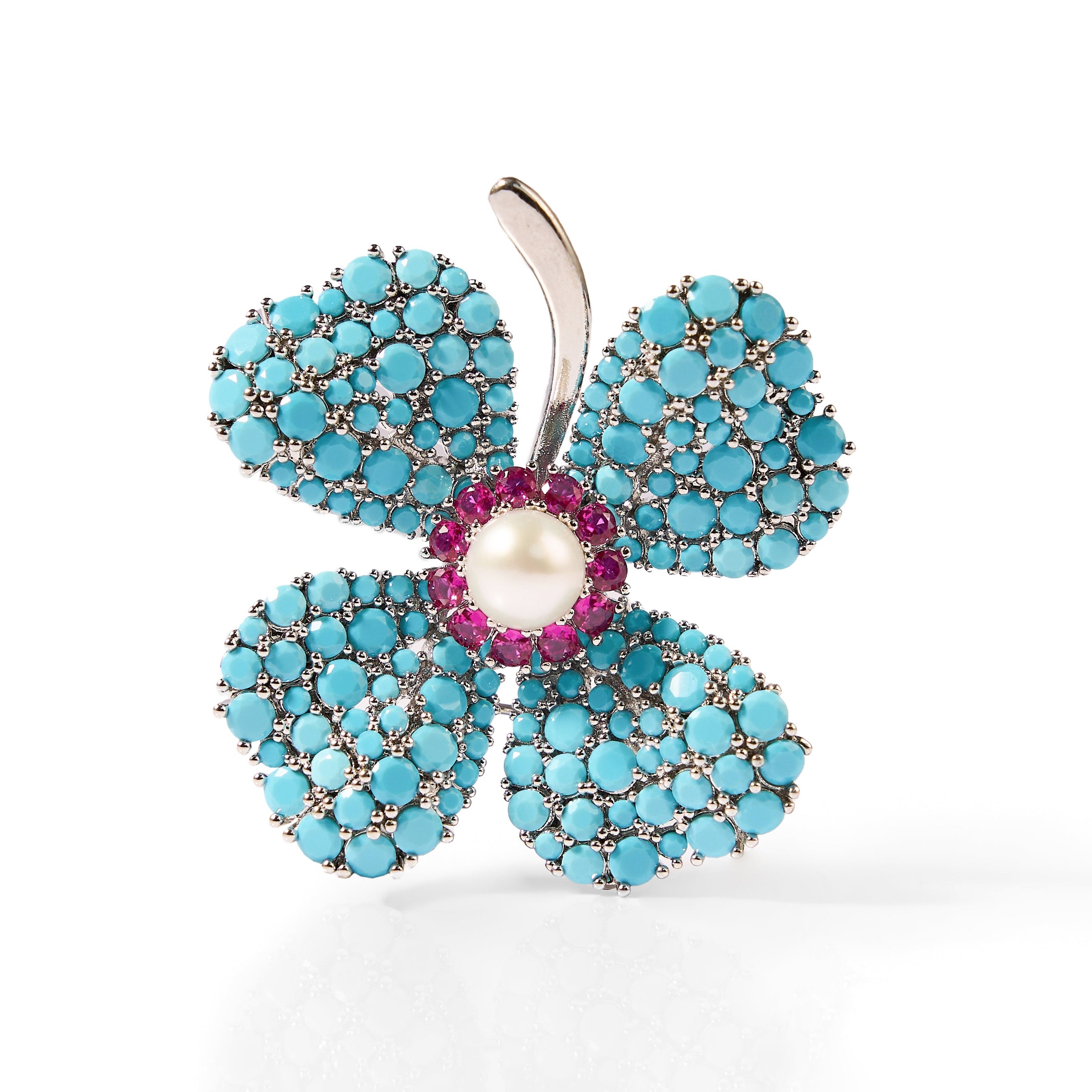 6.5-7.5mm Four-Leaf Flower Freshwater Pearl Brooch-AAA Quality