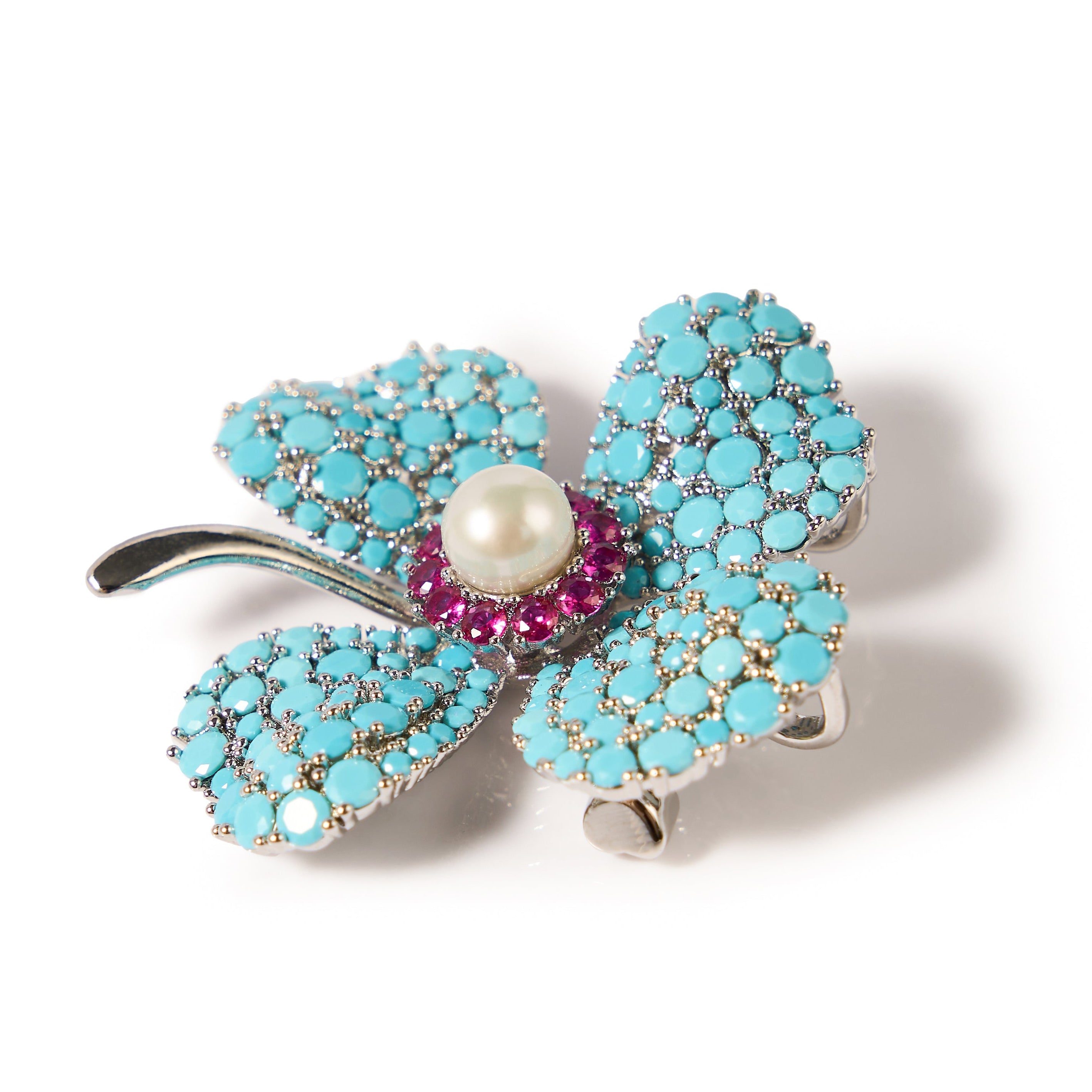 6.5-7.5mm Four-Leaf Flower Freshwater Pearl Brooch-AAA Quality