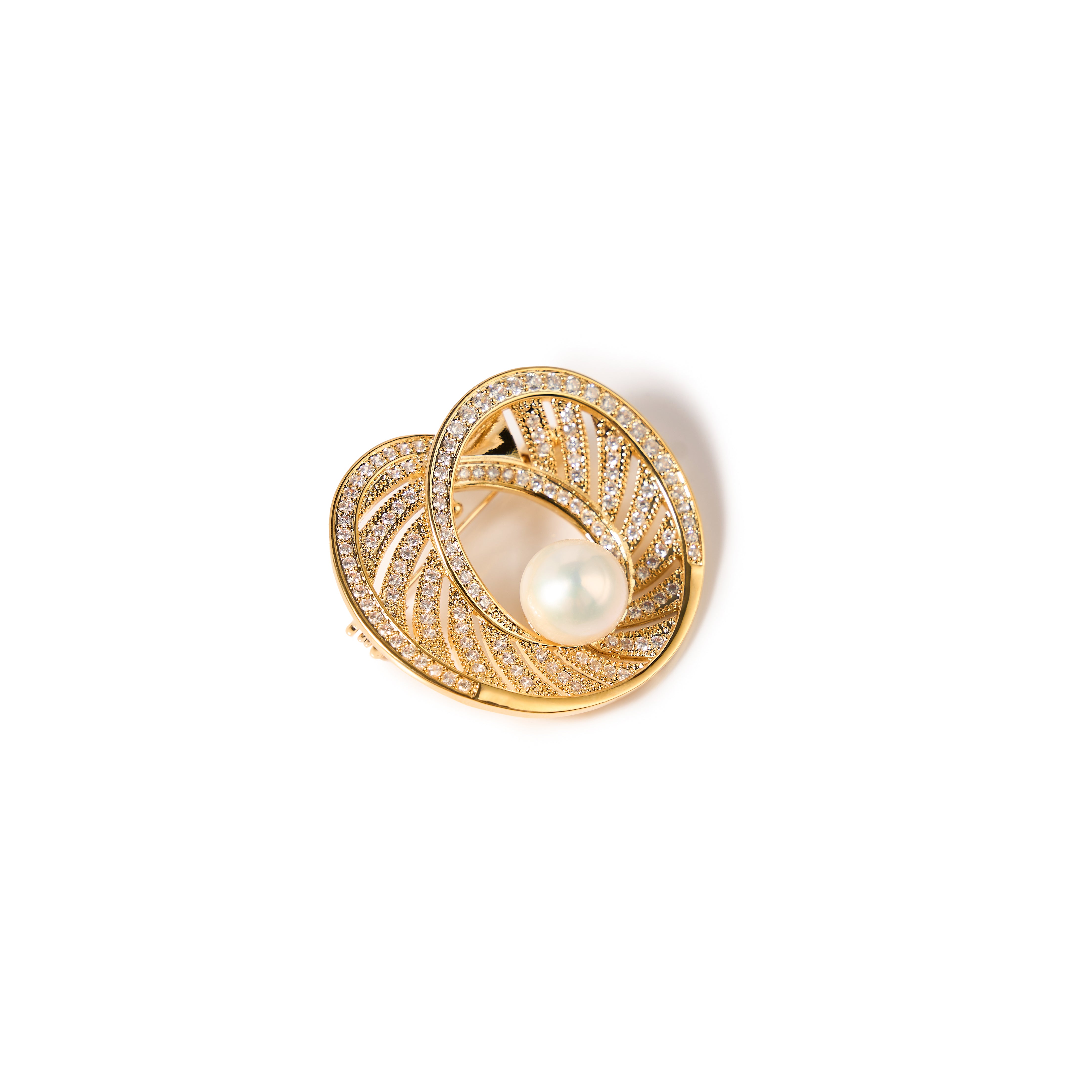 10.5-11.5 mm - AAA Quality,Intertwined Circle Pearl Brooch,18K Gold-plated