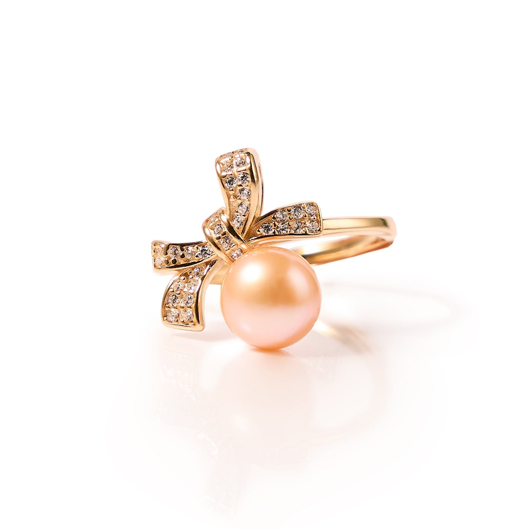 7.5-8mm Rose gold bow Freshwater pearl ring-AAA Quality