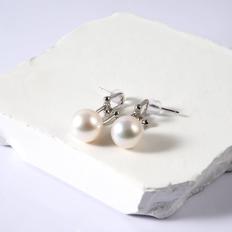 10.5-11.5mm White Freshwater Pearl Stud Earrings