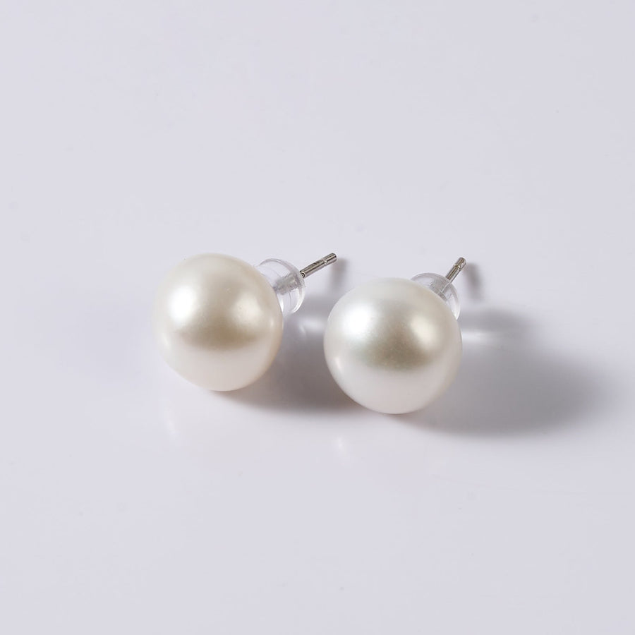 10.5-11.5mm White Freshwater Pearl Stud Earrings
