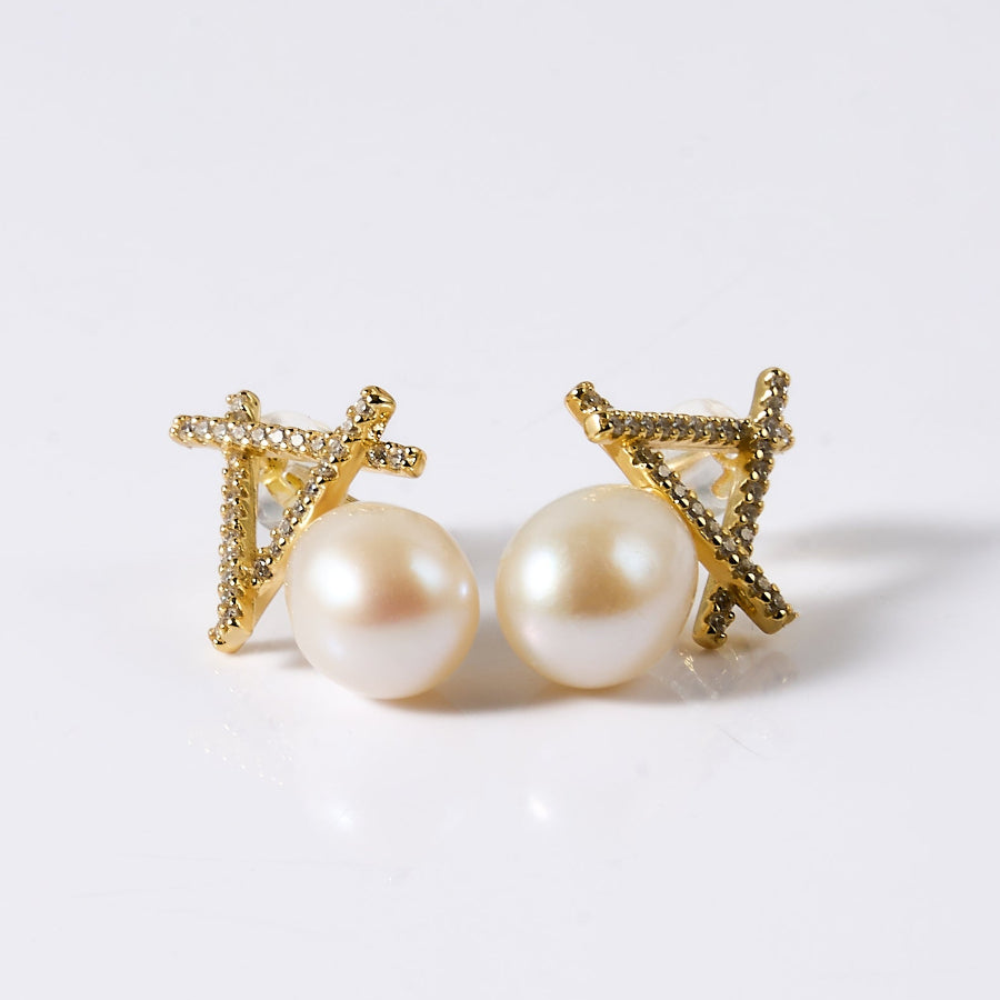 8.5-9.5mm White Freshwater Pearl Stud Earrings