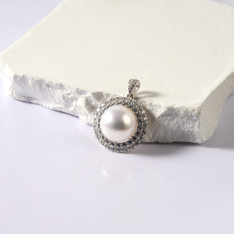 12.5-13mm White Freshwater Pearl Pendant Only — Chain Not Included