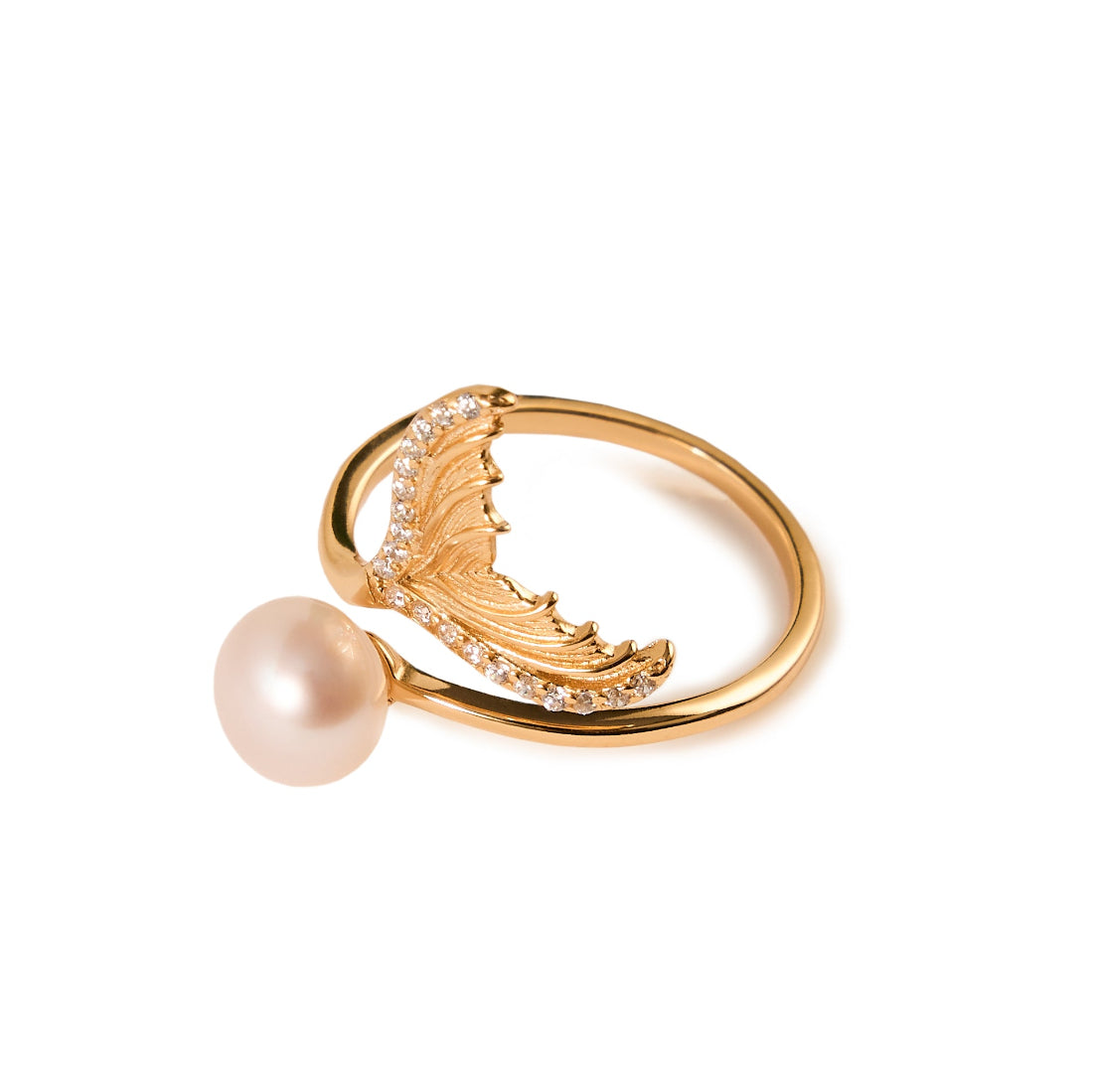 6.5-7.5 mm Mermaid Tail White Freshwater Pearl Ring-AAA Quality