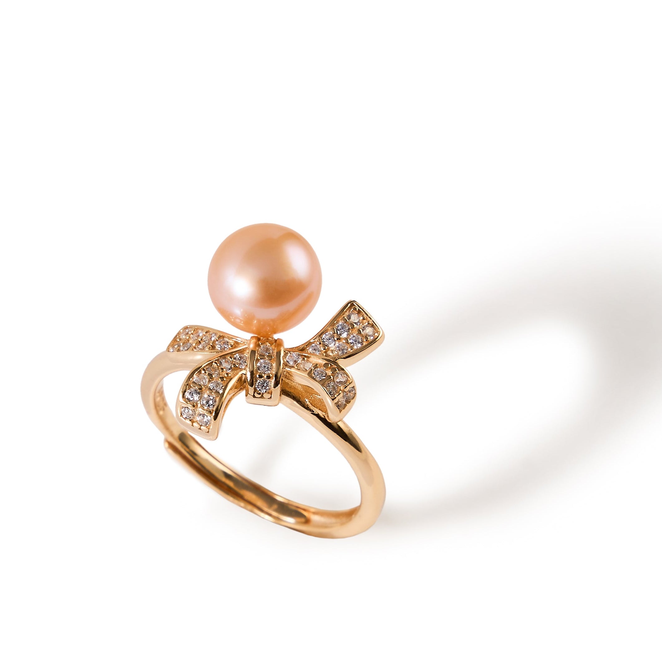 7.5-8mm Rose gold bow Freshwater pearl ring-AAA Quality