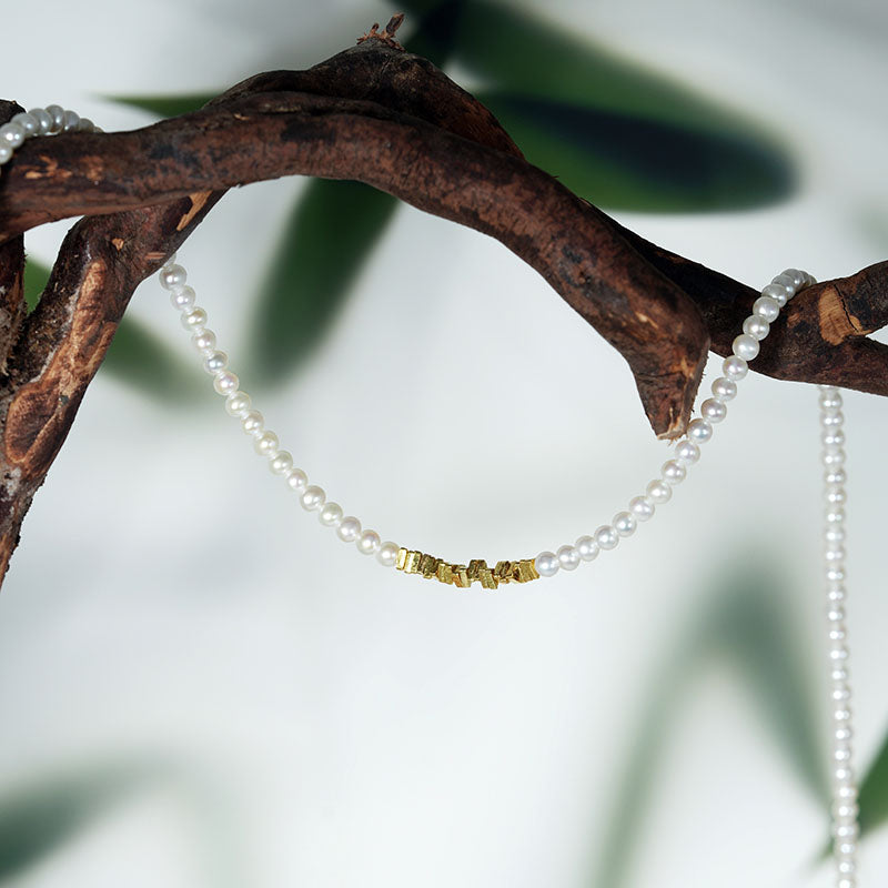 Golden Whisper Nugget Drift Pearl Necklace