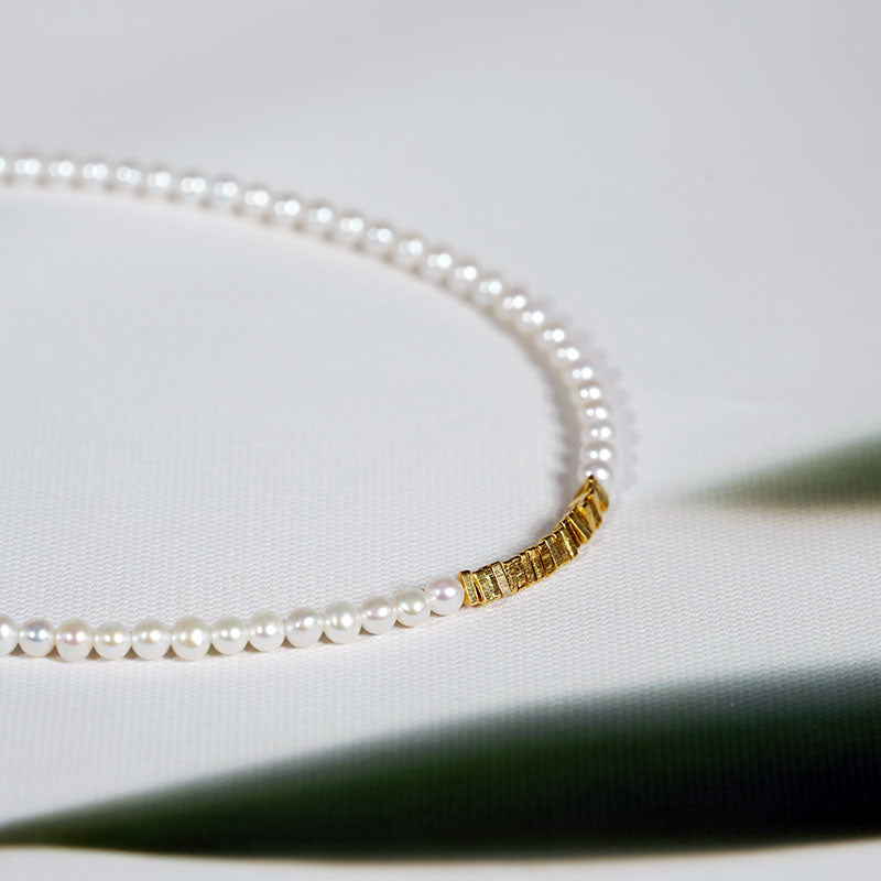 Golden Whisper Nugget Drift Pearl Necklace