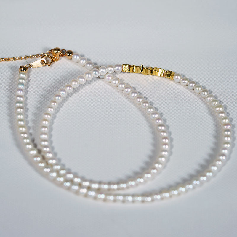Golden Whisper Nugget Drift Pearl Necklace