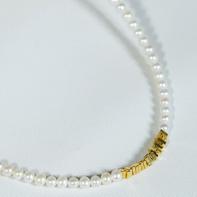 Golden Whisper Nugget Drift Pearl Necklace