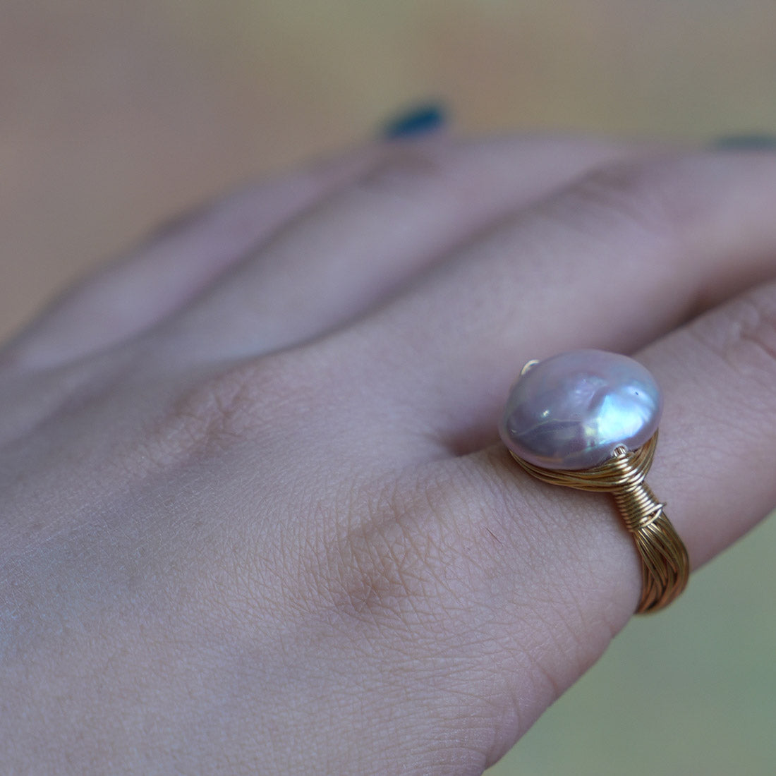 Lavender Baroque Wire-Wrapped Pearl Ring