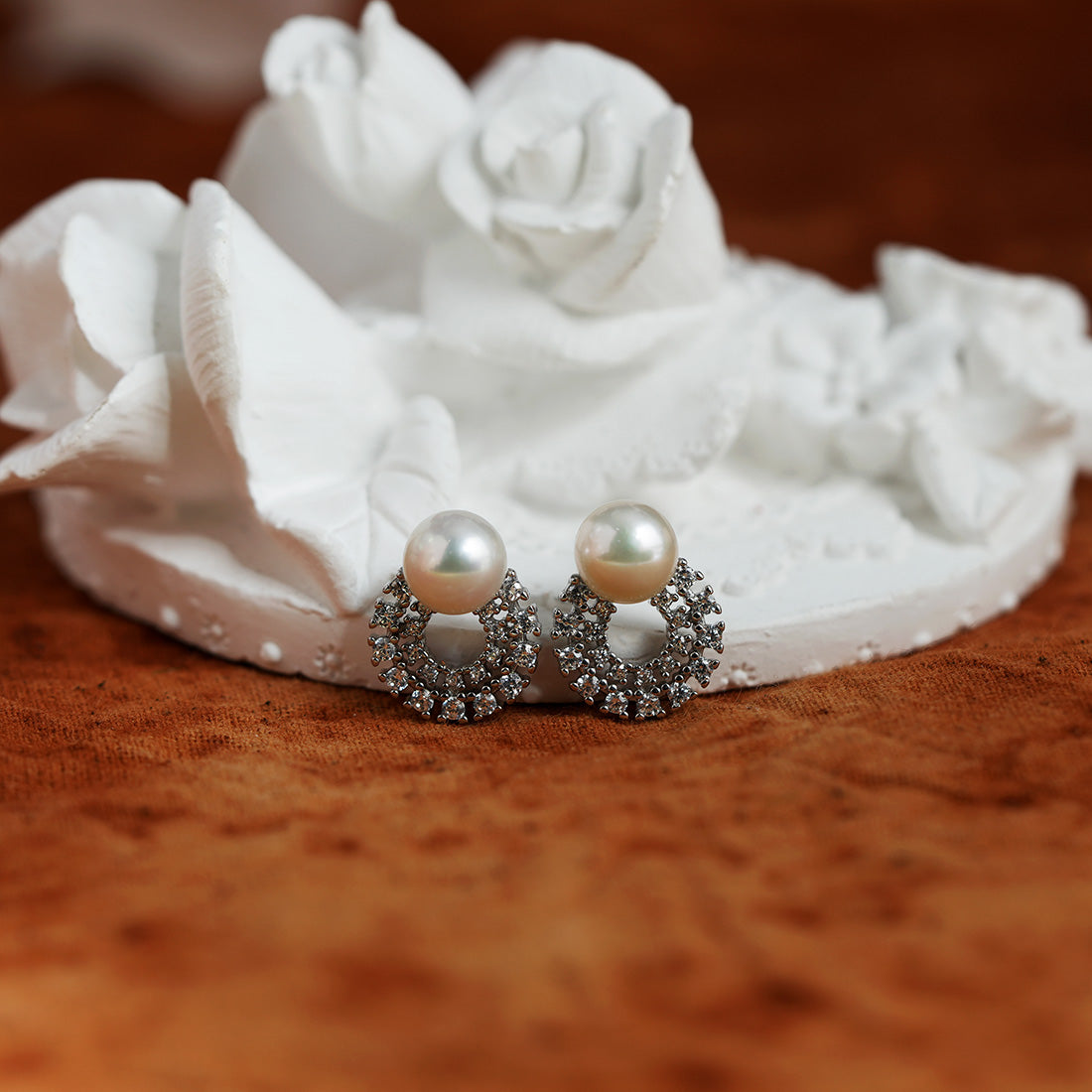 Luna Orbit Pearl Stud Earrings