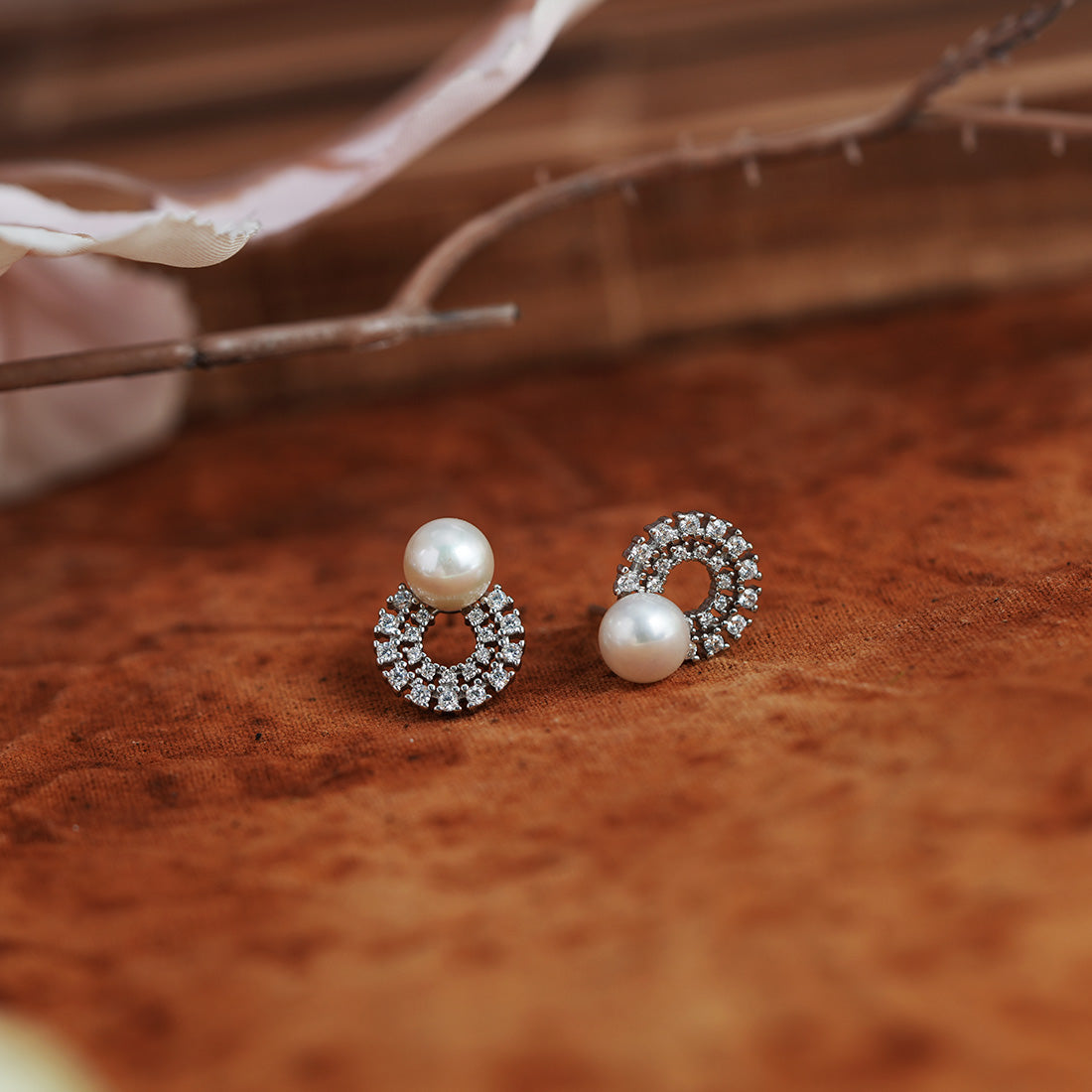 Luna Orbit Pearl Stud Earrings