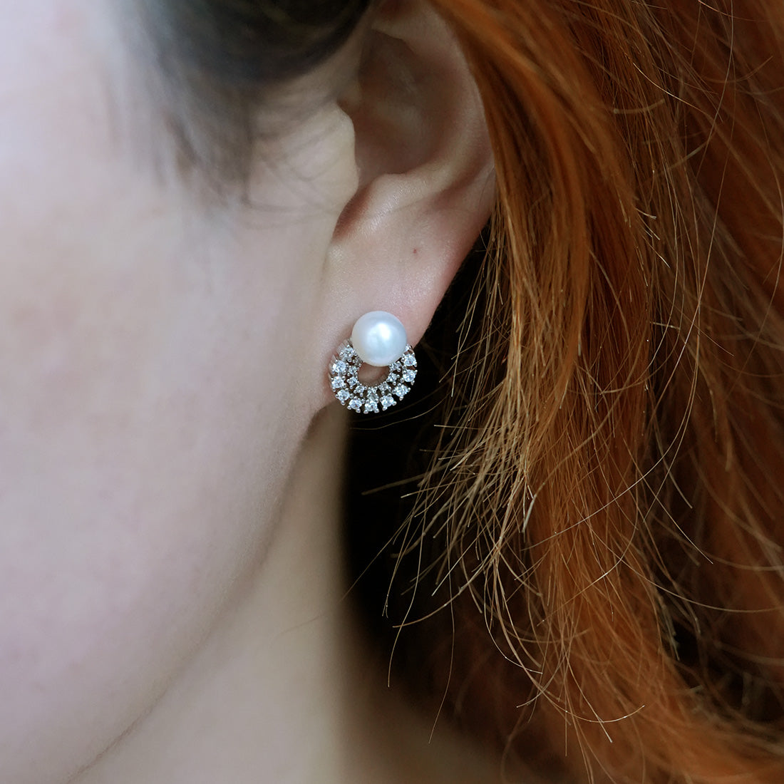 Luna Orbit Pearl Stud Earrings