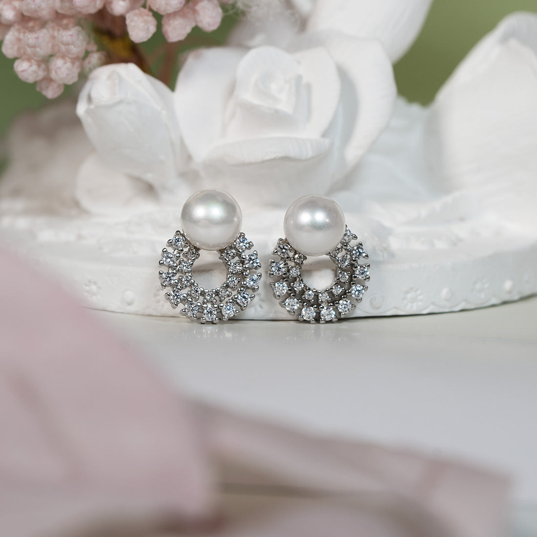 Luna Orbit Pearl Stud Earrings