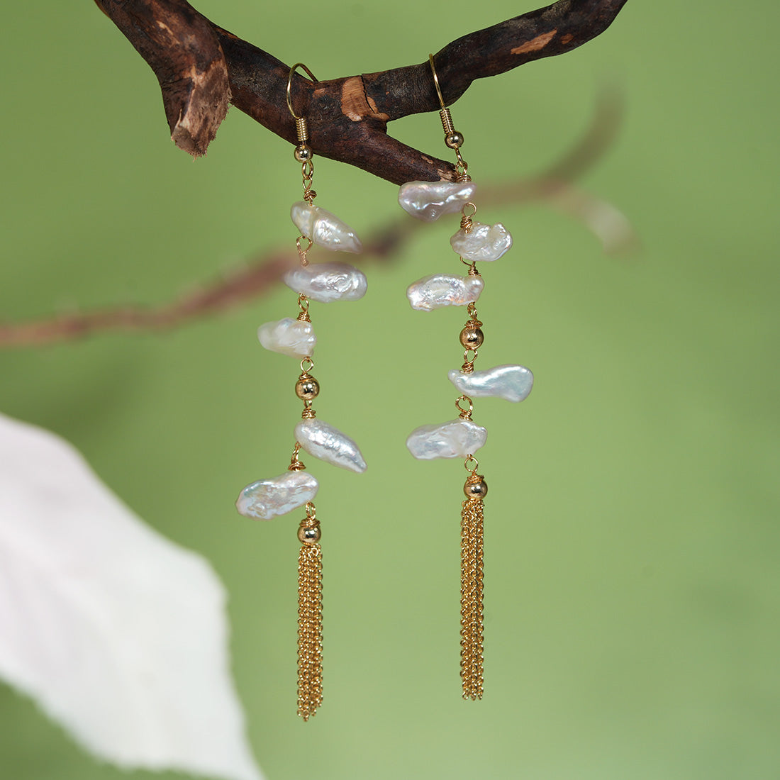Lunaria Baroque Pearl Cloud Tassel Earrings