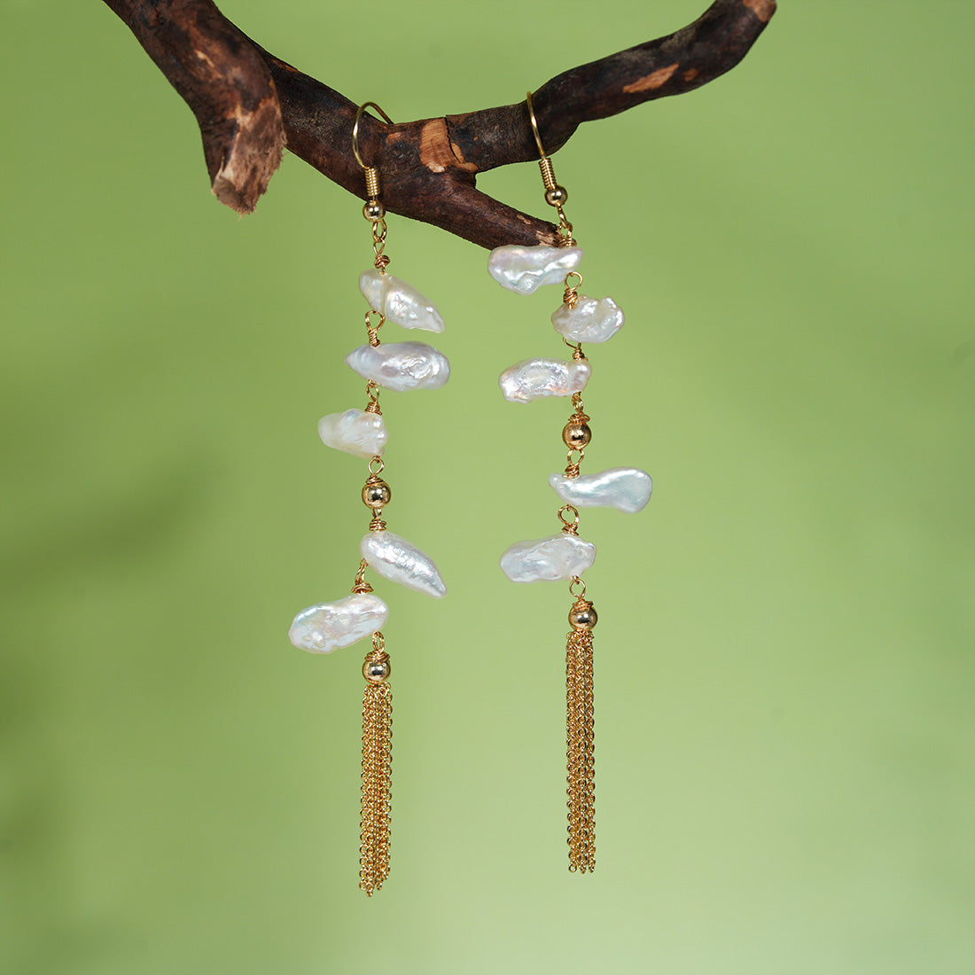 Lunaria Baroque Pearl Cloud Tassel Earrings