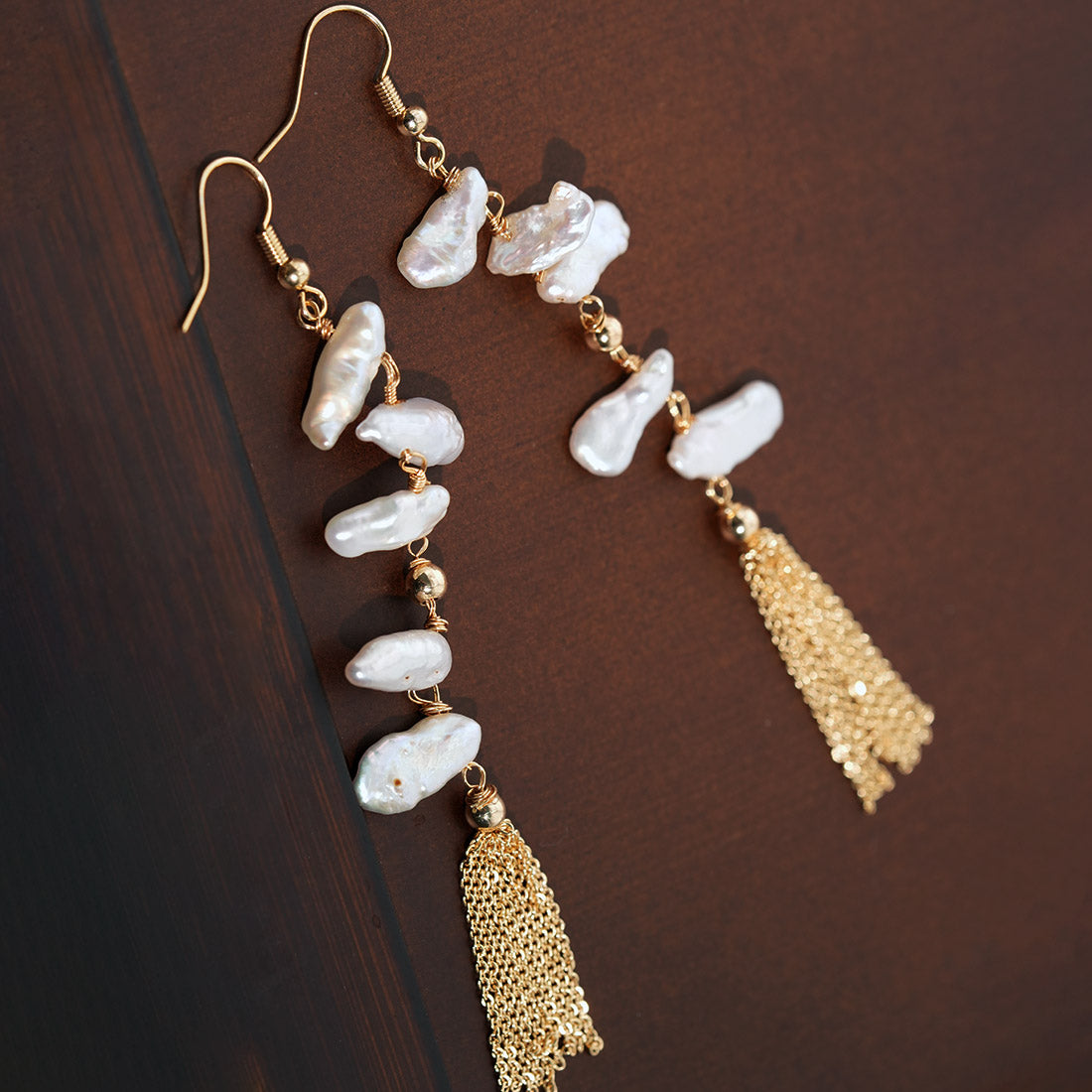 Lunaria Baroque Pearl Cloud Tassel Earrings