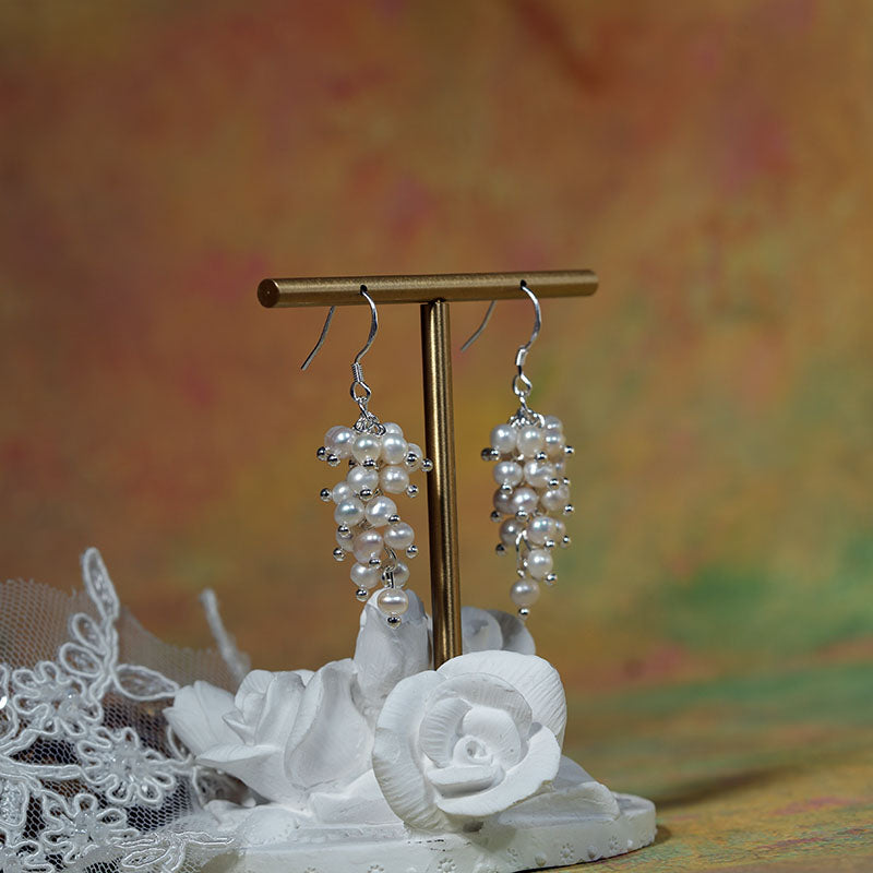 Lush Summer Grape Cluster Pearl Earrings