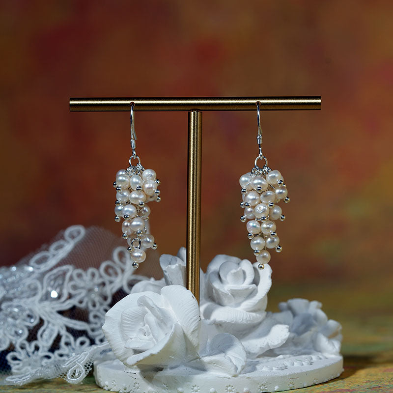 Lush Summer Grape Cluster Pearl Earrings