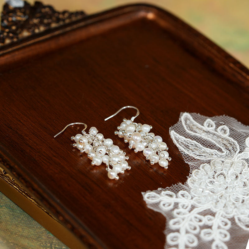 Lush Summer Grape Cluster Pearl Earrings