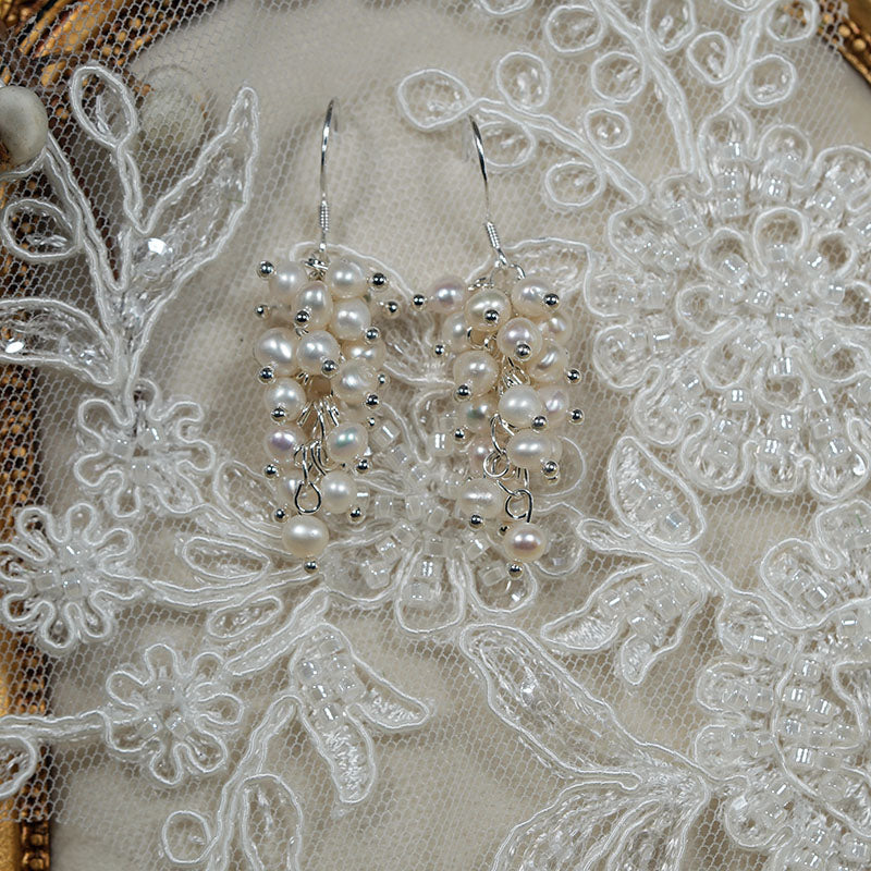 Lush Summer Grape Cluster Pearl Earrings