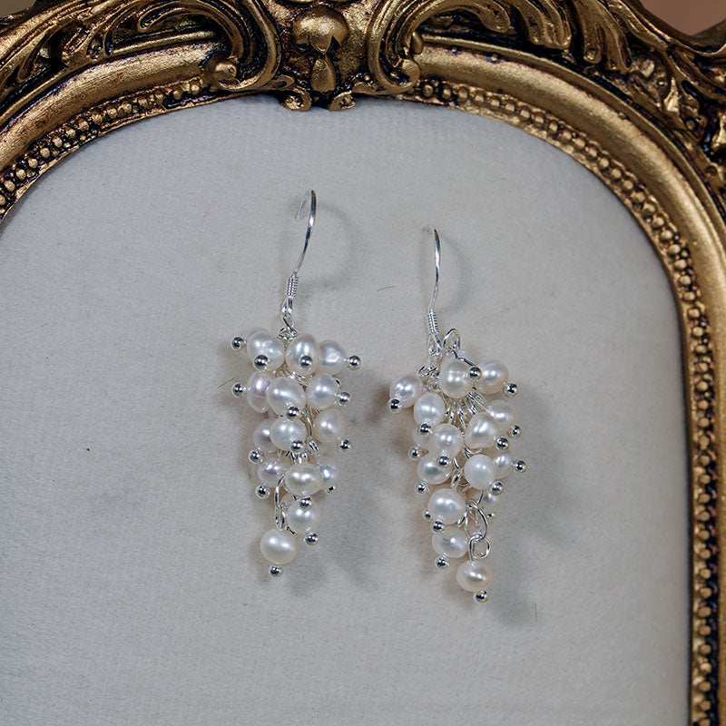 Lush Summer Grape Cluster Pearl Earrings