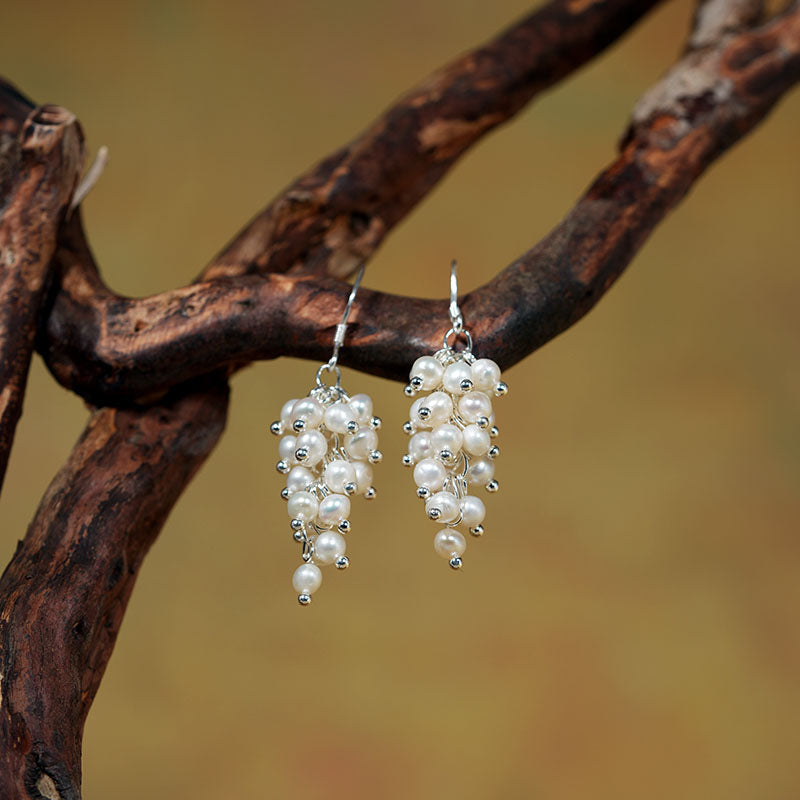 Lush Summer Grape Cluster Pearl Earrings