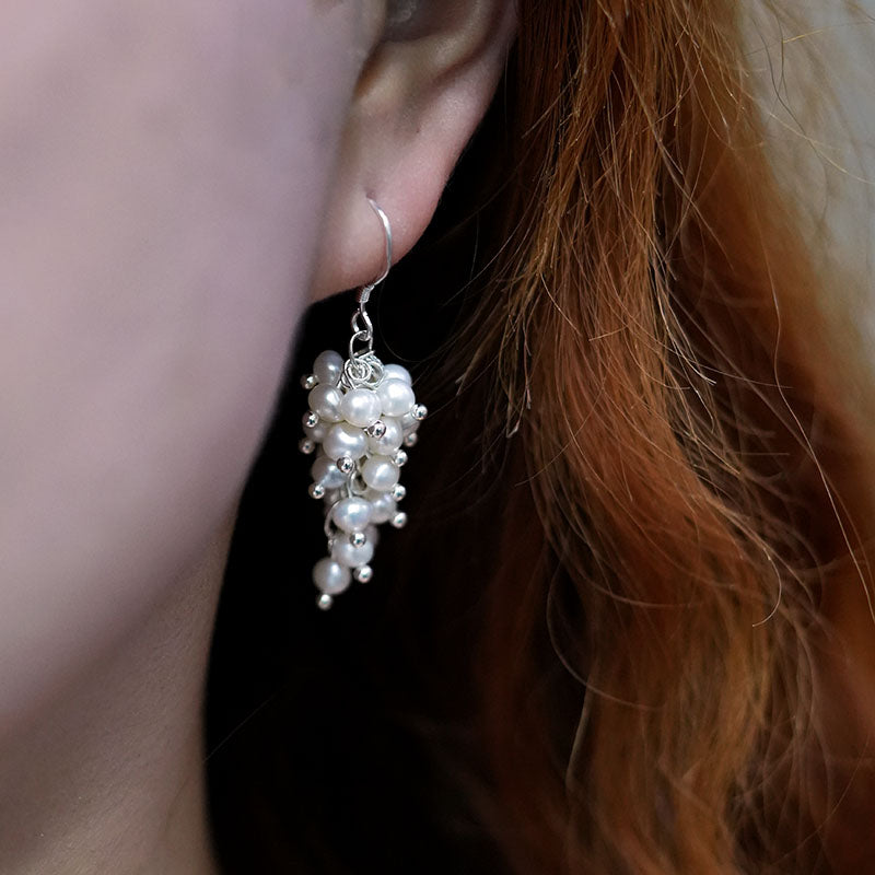Lush Summer Grape Cluster Pearl Earrings