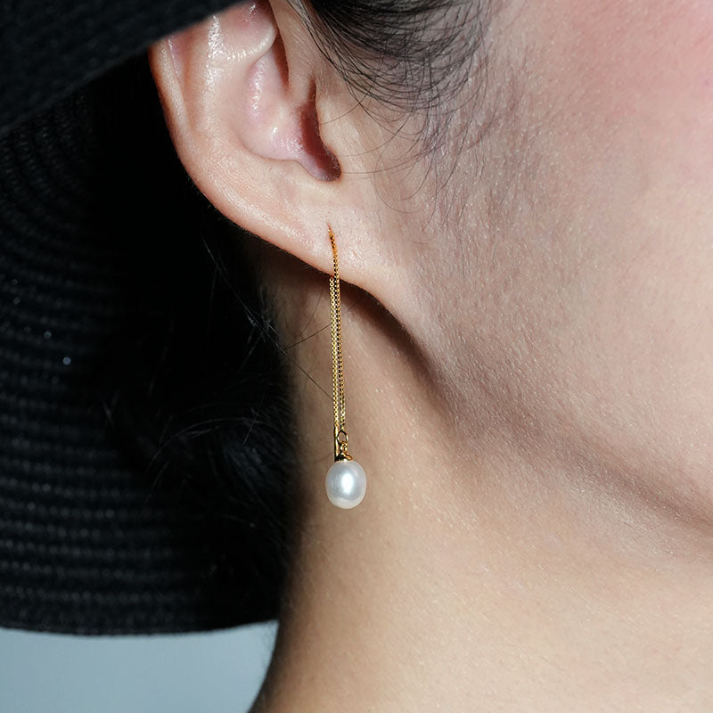 Museline Oval Pearl Threader Earrings